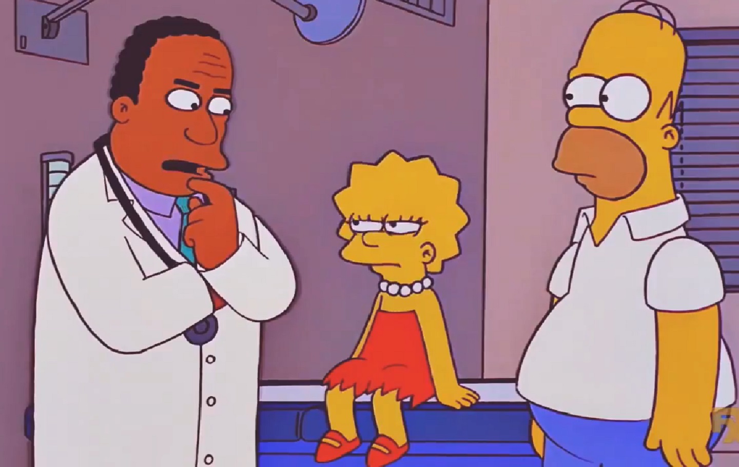 Lisa Simpson y su padre con el doctor 